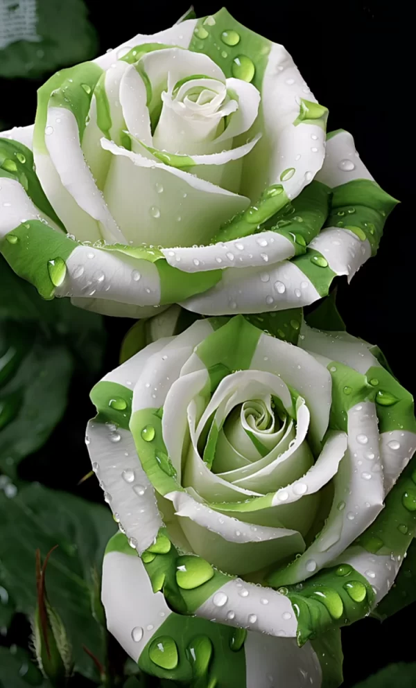 🤍RARE WHITE AND GREEN TWIN ROSES💚 - Image 5